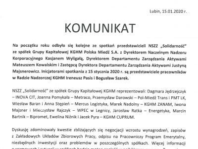 Komunikat ze spotkania przedstawicieli Grupy Kapitałowej KGHM PM SA