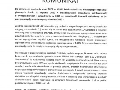 KGHM: pierwsze spotkanie dotyczące negocjacji płacowych w 2020 r.