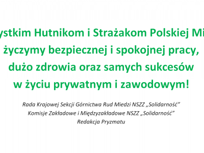 Życzenia dla Hutników i Strażaków Polskiej Miedzi