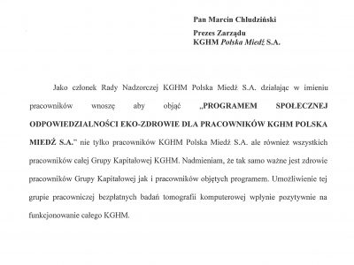 Wniosek o rozszerzenie badań na pracowników Grupy Kapitałowej KGHM