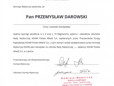 Przemysław Darowski oficjalnie zarejestrowany w wyborach do Rady Nadzorczej