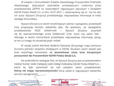 KGHM: próba rozbicia stanowiska związków zawodowych przez ZZPPM