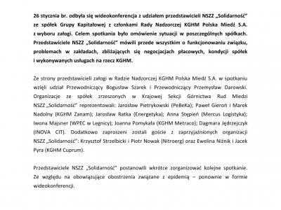 Spotkanie „Solidarności” ze spółek GK KGHM