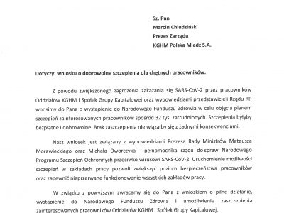 Pismo w sprawie szczepień