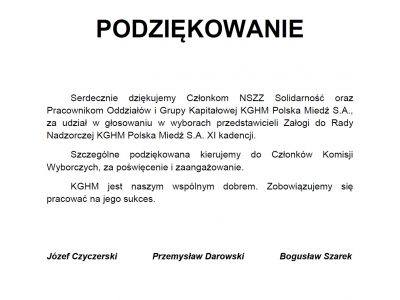 Podziękowanie za udział w wyborach