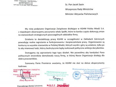 List ws. zaprzestania kadrowych eksperymentów