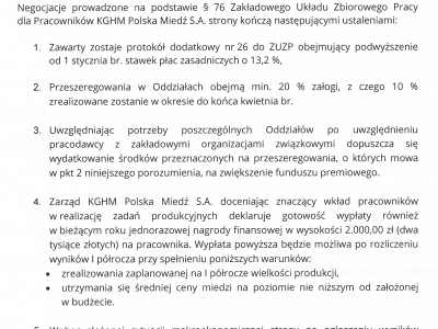 KGHM: porozumienie płacowe uzgodnione