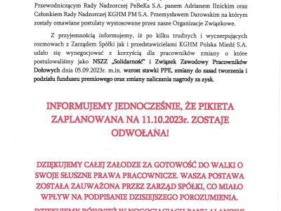 Porozumienie w PeBeKa podpisane – pikieta odwołana