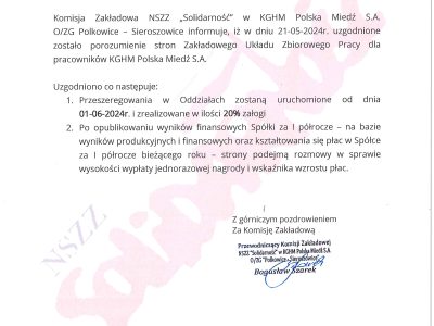 KGHM: strony ZUZP podpisały porozumienie