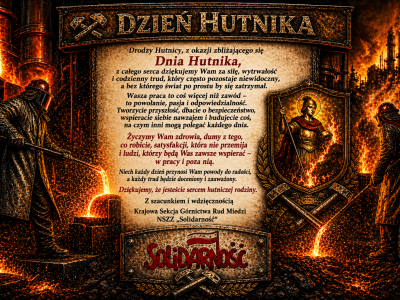 Życzenia z okazji nadchodzącego „Dnia Hutnika”